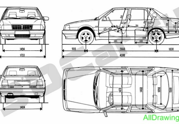 Lancia Thema (1986) (Liancha Theme (1986)) - drawings (drawings) of a car